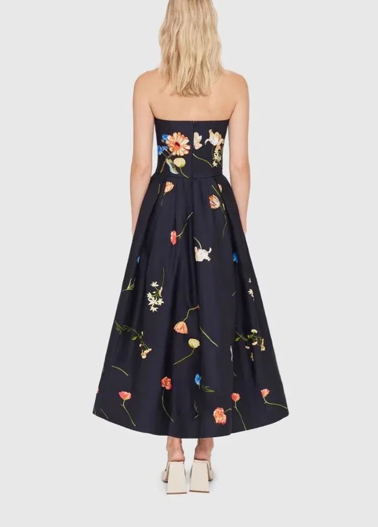 Leo Lin The Fields Embroidered Bustier Midi Dress Black Size 14 photo 4