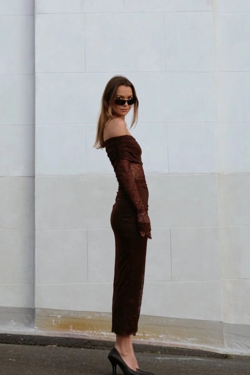 Suboo Paris Off Shoulder Ruched Side Maxi - Espresso photo 2