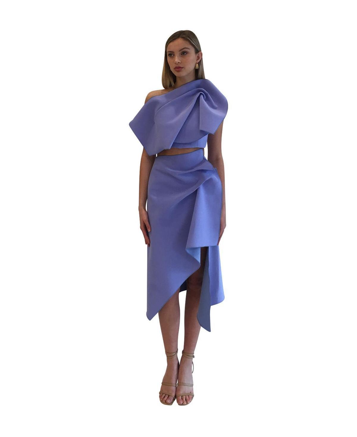 Acler Fincher Top and Midi Skirt Set Empire Blue Size 8 photo 4