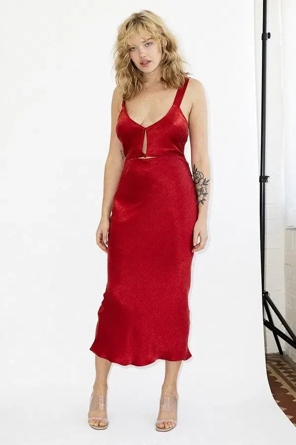 Third Form Intrigue Bias Midi Dress Red Size 8 photo 2