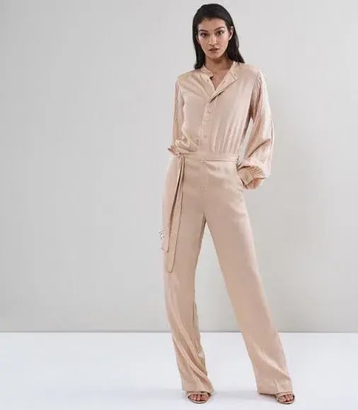 Reiss Regina Pleat Jumpsuit - Blush - Size 10 photo 4