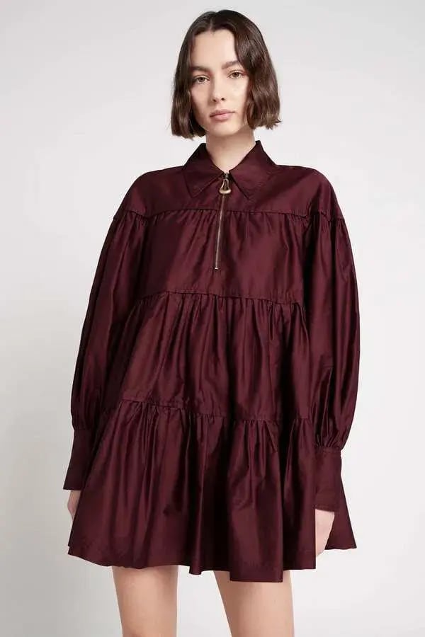 Aje Francis Zip Smock Mini Dress Chestnut Red Size 8 photo 3