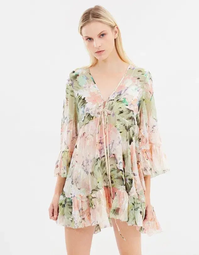 Seed Heritage Shirred Waist Mini Dress Floral Size 4 photo 9