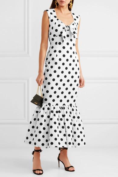 Rebecca De Ravenel - Tie-detailed polka-dot cotton-blend maxi dress in White with black Size AU 6 NEVER WORN photo 3