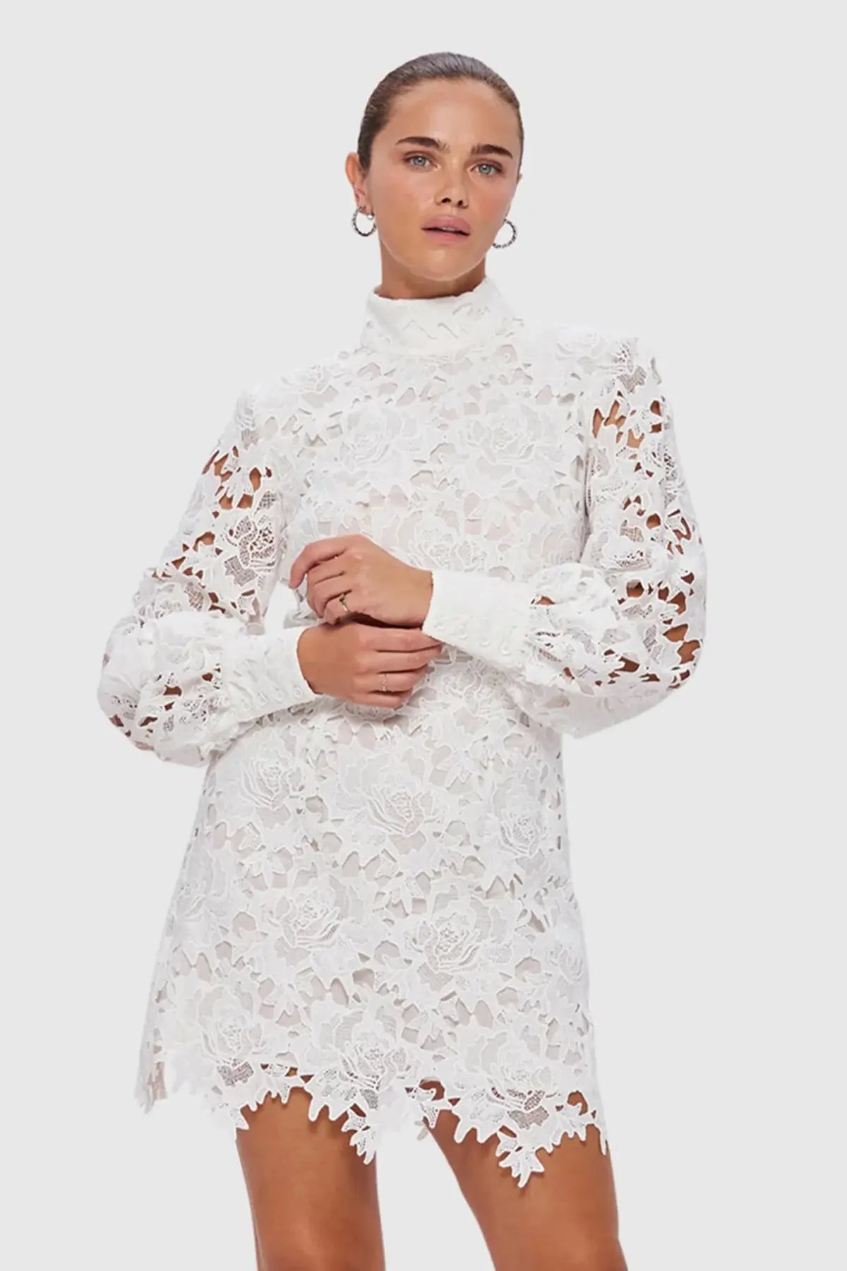 Leo Lin Isla Lace Mini Dress Snow Size 12 photo 2