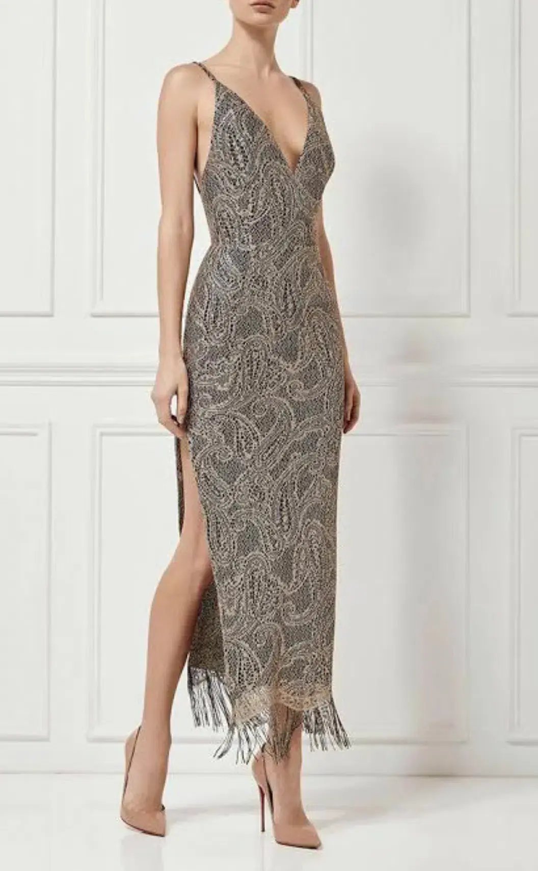 Misha Shadara Dress Metallic Size 8 photo 3