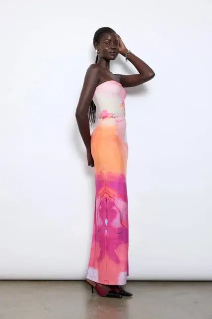 With Harper Lu Strapless Slip Maxi Dress Abstract Art Size M/AU 10 photo 3