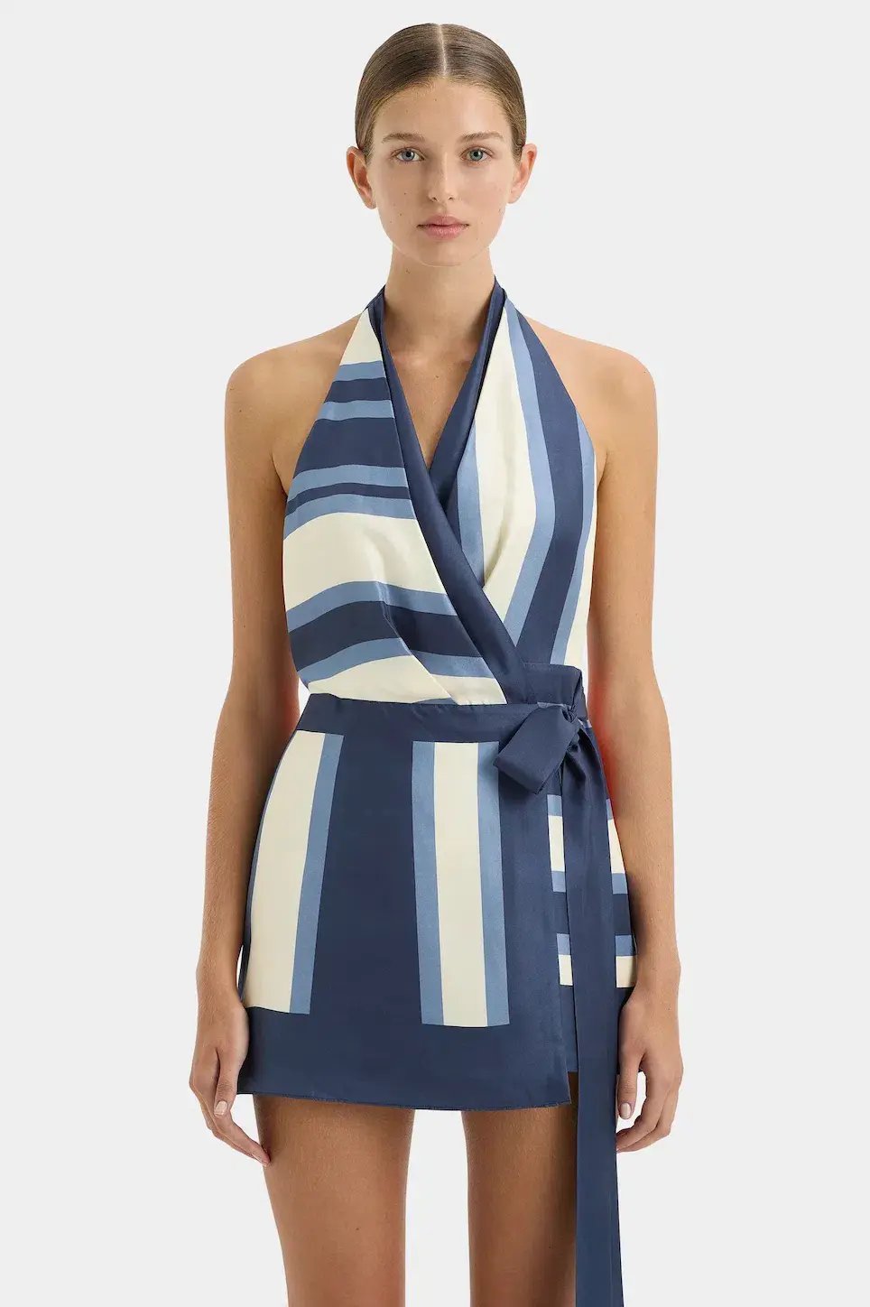 Sir The Label Dazed Wrap Halter Mini Dress Blue Studio Print Size 1 / AU 6-8 photo 2