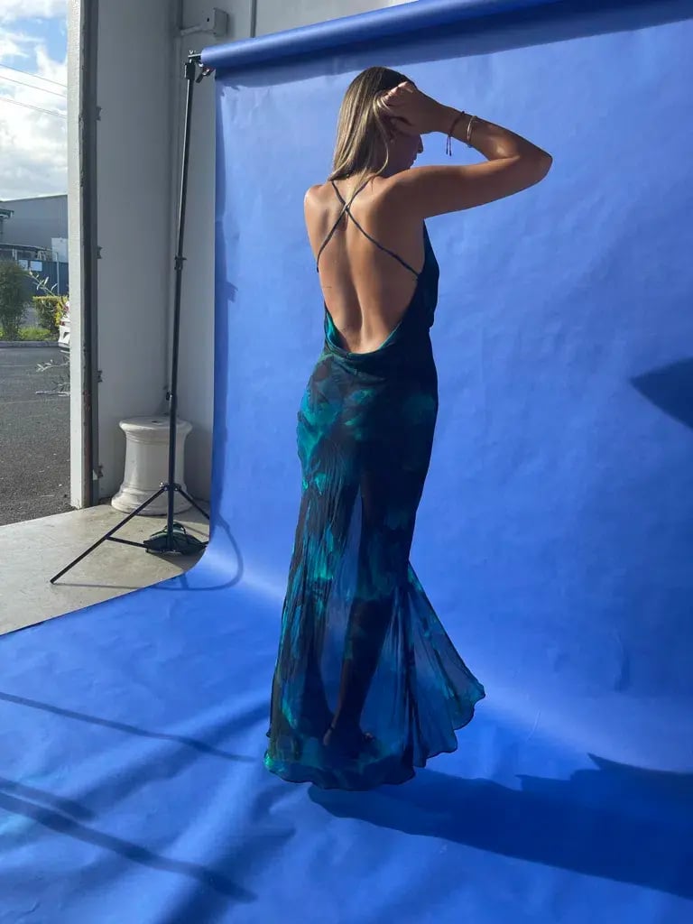 Rat & Boa Rafinha Maxi Dress Blue & Black Print Size M/Au 10 photo 2