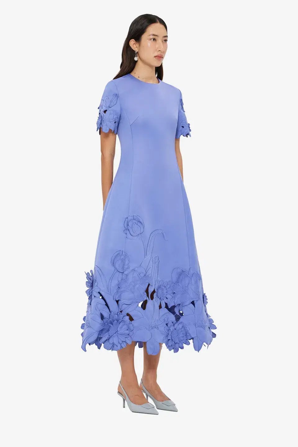 Leo Lin Caroline Applique Short Sleeve Midi Dress Moonlight  Size 8 photo 3