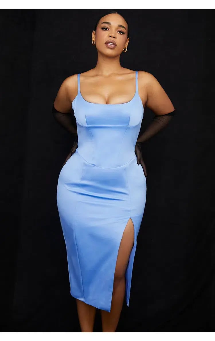 House of CB Casimira Satin Corset Midi Dress Blue Size M/AU 10 photo 6