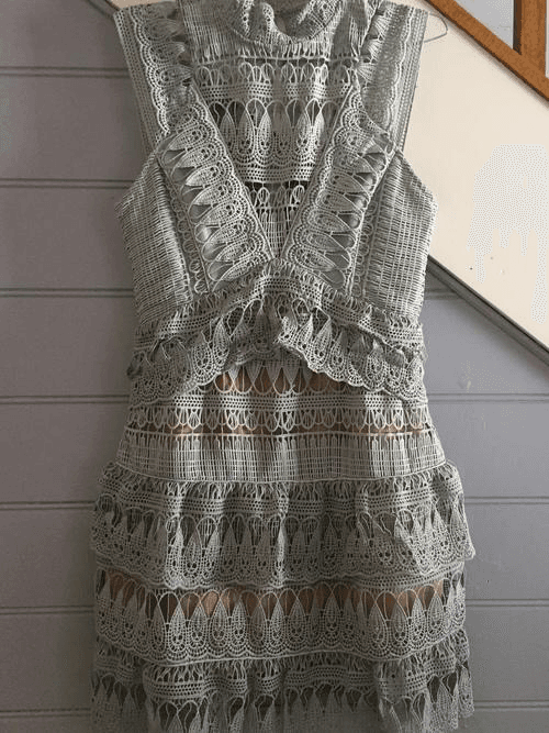 Self Portrait Mint Tiered Guipure Lace Mini Dress Size 10 photo 3