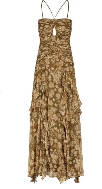 Shona Joy Rosaline Keyhole Frill Maxi Dress in Cumin Multi Size 6 photo 5