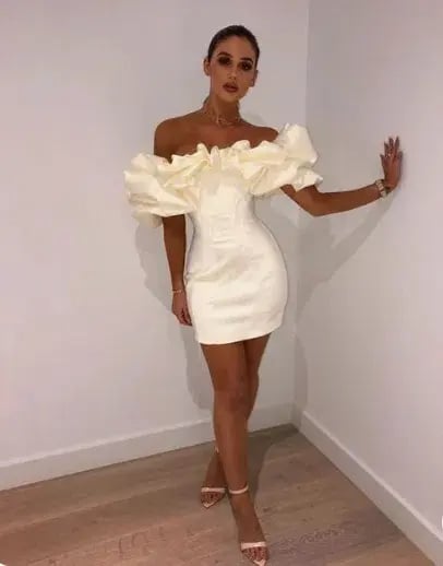 House of CB Selena Satin Ruffle Strapless Mini Dress Ivory White Size XS / Au 6 photo 7