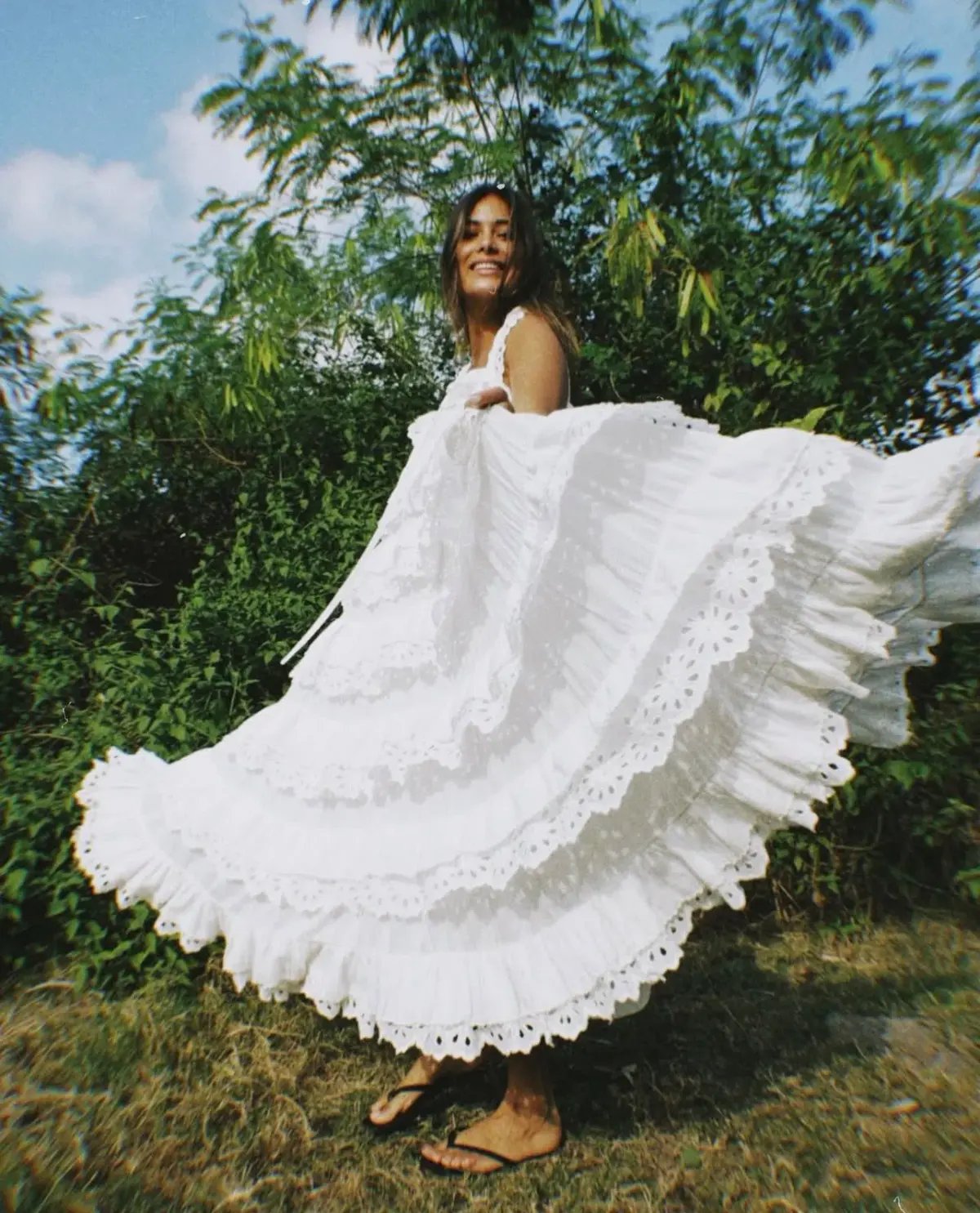 Innika Choo Schiffli Lace Frill Maxi Dress White Size 18 photo 6