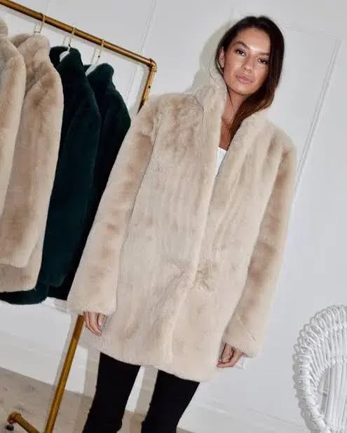 San Sloane Crawford Faux Fur Jacket Light Tan Size XS / Au 6 photo 2