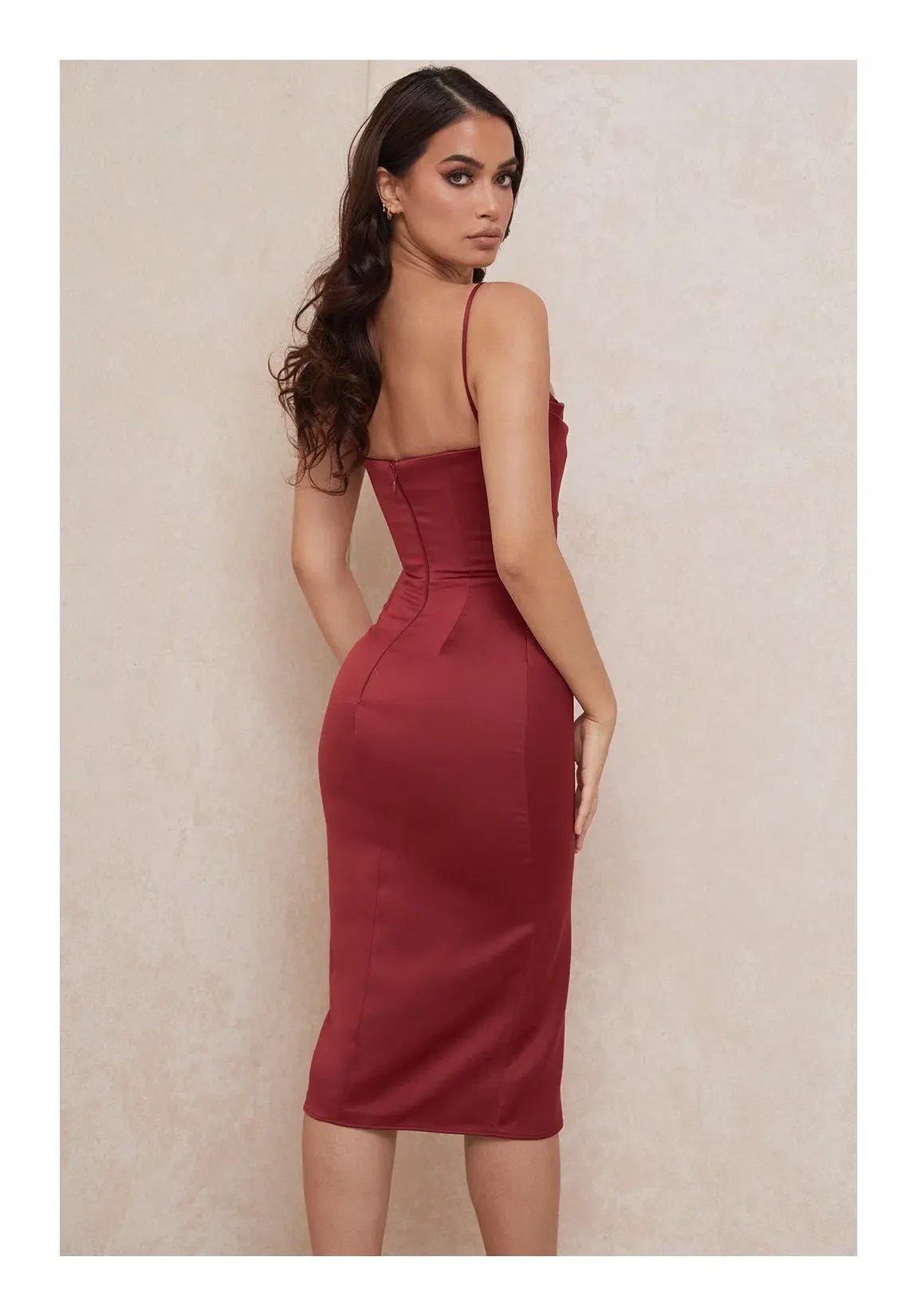House of CB Anja Wine Satin Dress Burgundy Size S/ AU 8 photo 4