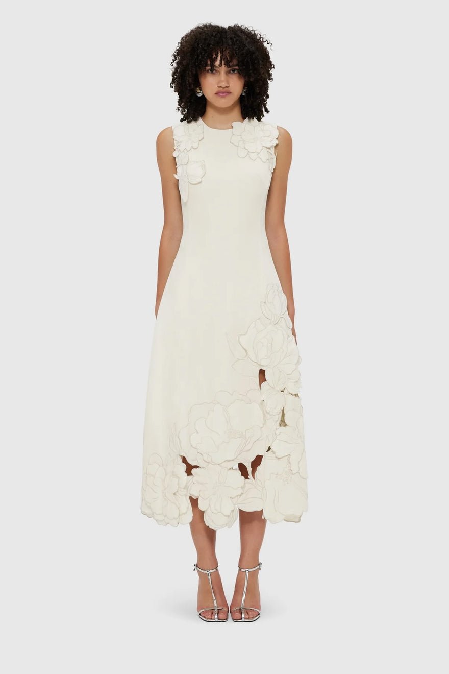 Leo Lin Chloe Appliqué Sleeveless Midi Dress - Vanilla photo 4