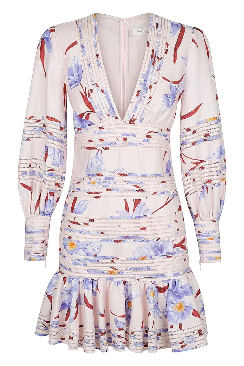 Zimmermann Corsage Linear Mini Dress Lilac / Jacaranda Orchid Print Size 8 photo 4