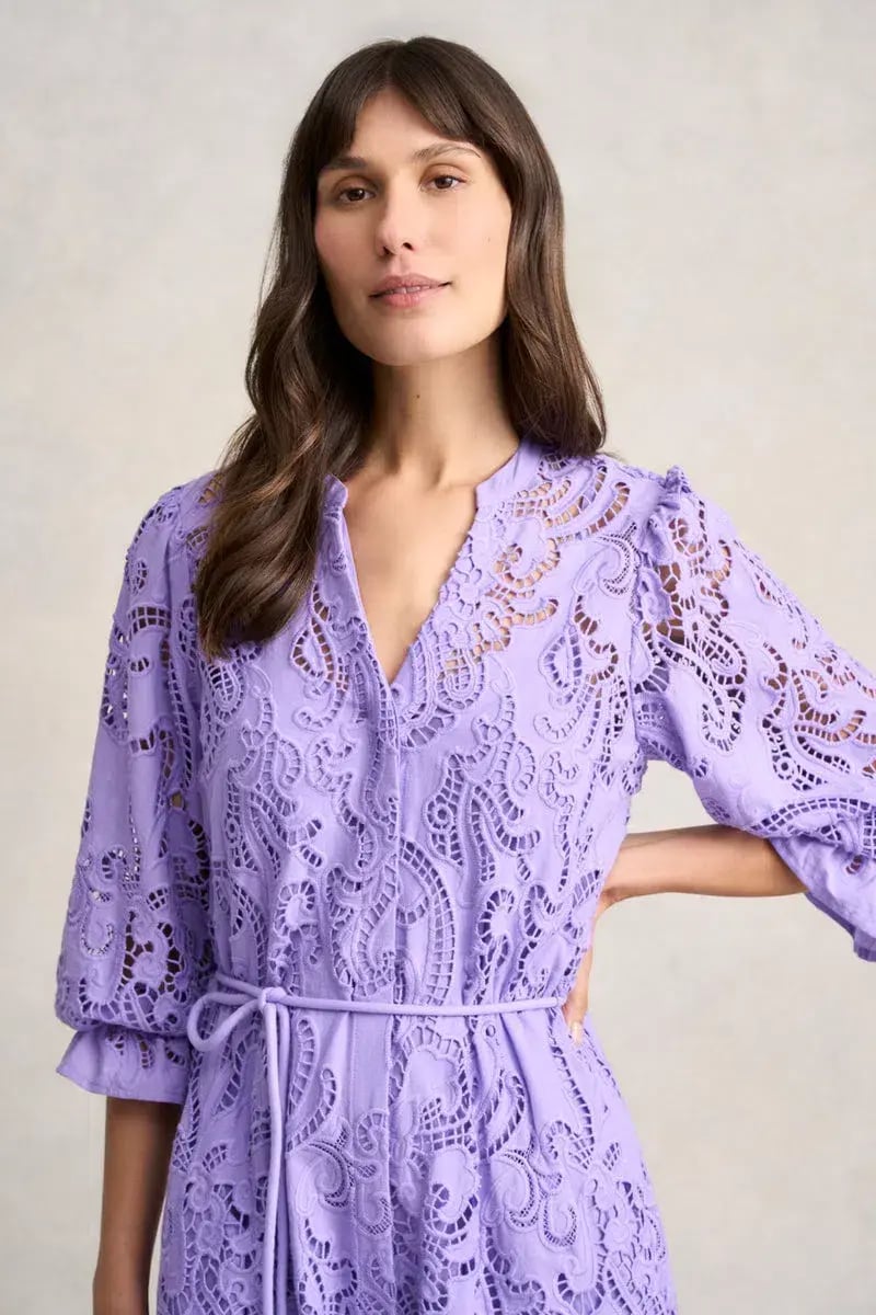 Blue Illusion Broderie Lace Midi Dress Bright Lilac Size 8/XS photo 4