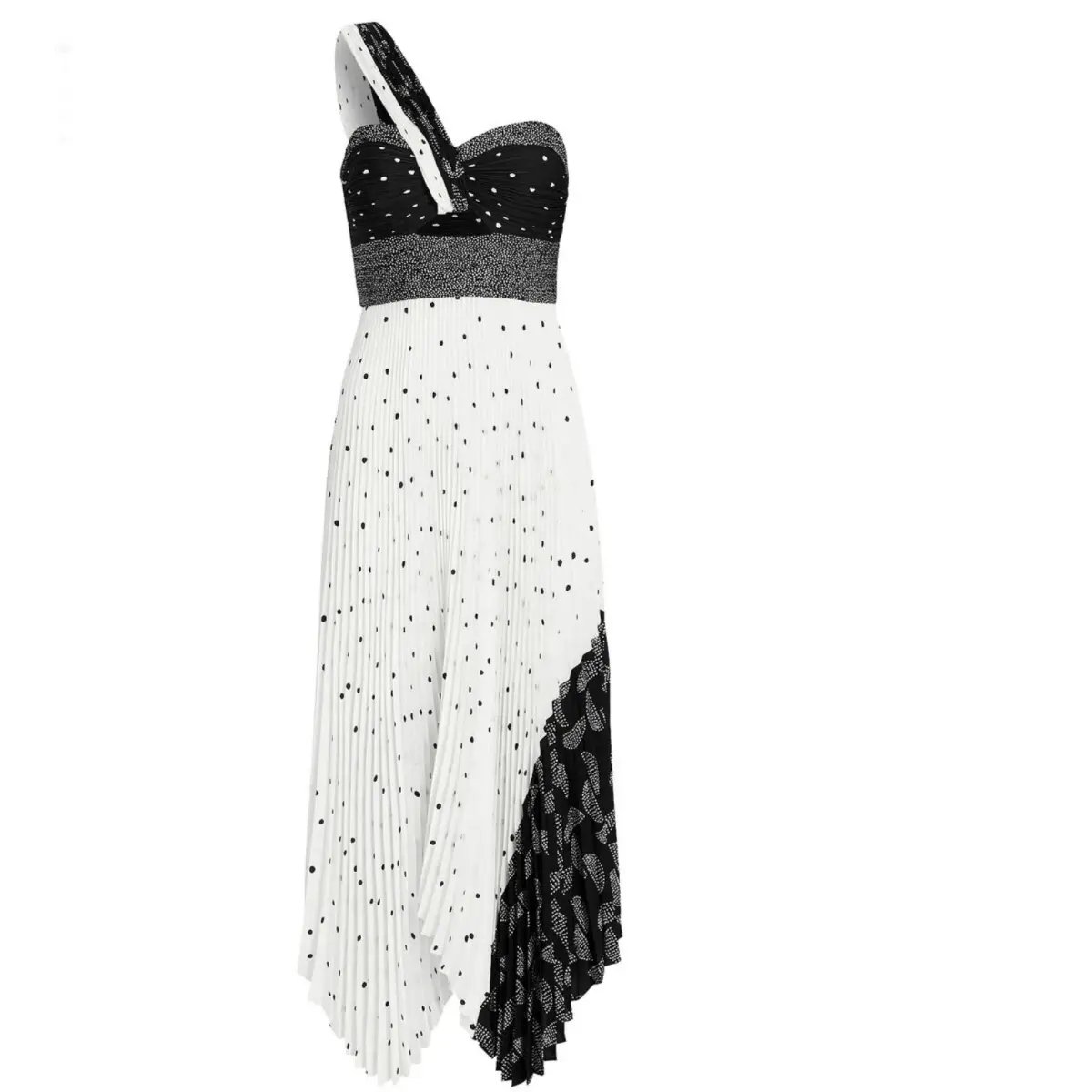 A.L.C. Aurora Pleated One Shoulder Midi Dress White Black Size AU 8 photo 7