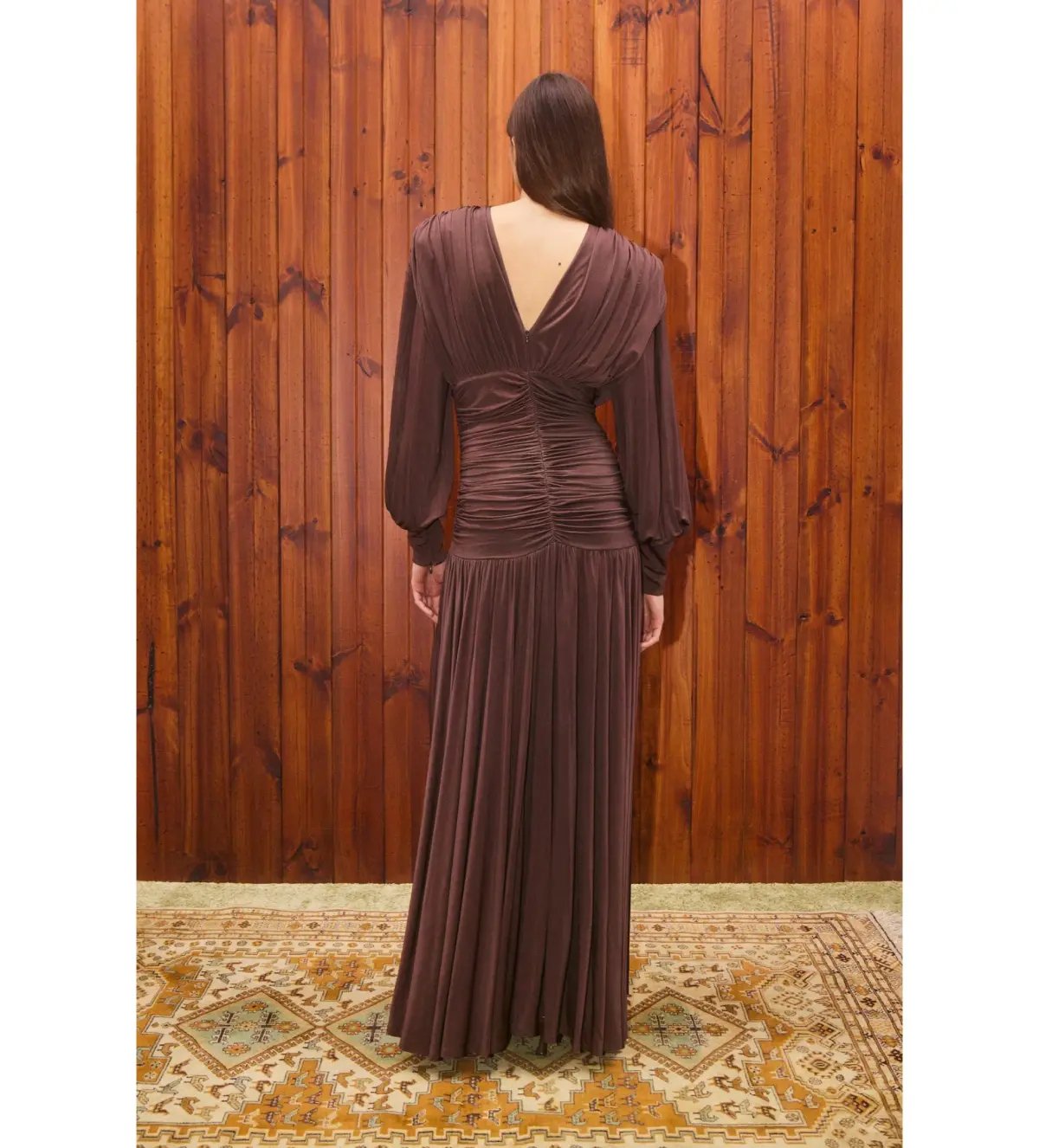 Alemais Silvio Ruched Midi Dress Brown Size AU 8 photo 3