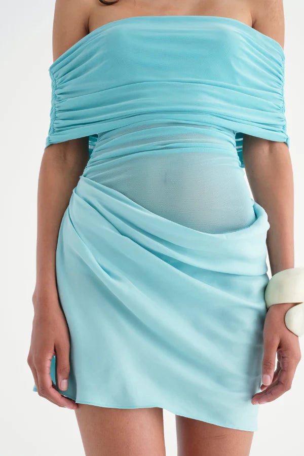 BENNI NICO OFF SHOULDER MINI DRESS - AQUAMARINE photo 2