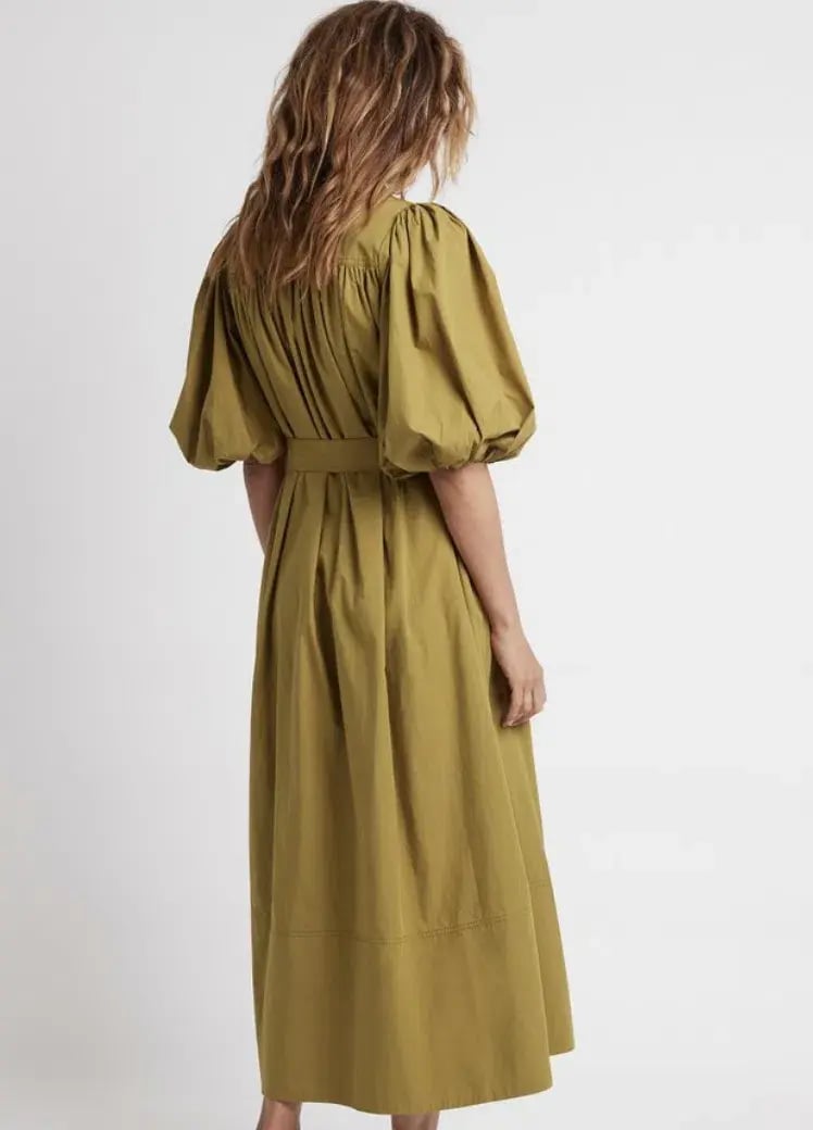 Aje Casabianca Puff Sleeve Shirt Dress in Olive Green - Size 6 photo 3