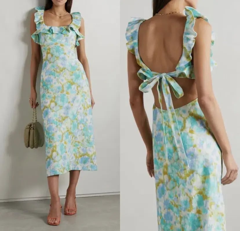 Zimmermann High Tide Frilled Midi Dress Aqua Ikat Floral Size 1 / AU 10 photo 6