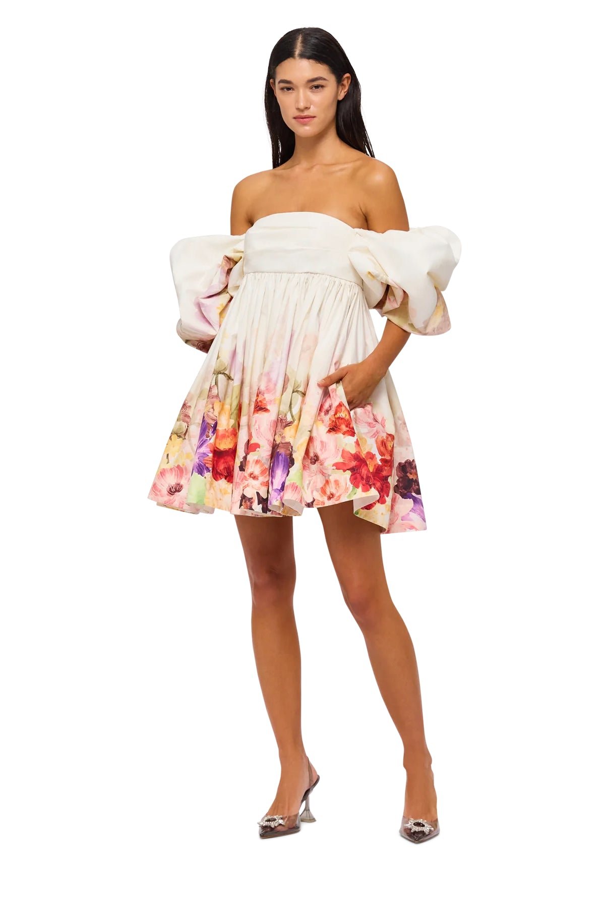 LEO LIN ELOUISE PUFF SLEEVE MINI DRESS - CASCADE PRINT photo 3