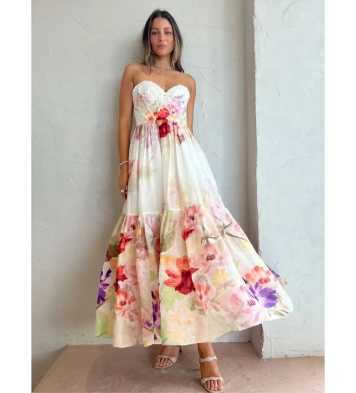 Leo Lin Rose Bustier Midi Dress Cascade Print Size AU 10 photo 2