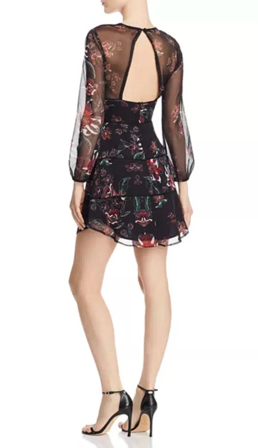 SAU Lee Nola Chiffon Black Floral Mini Dress Size 12 photo 2