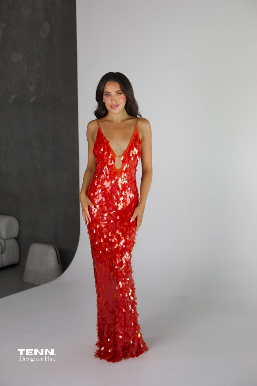 Misha Collection SAPPHIRE SEQUIN MAXI DRESS - Red photo 3