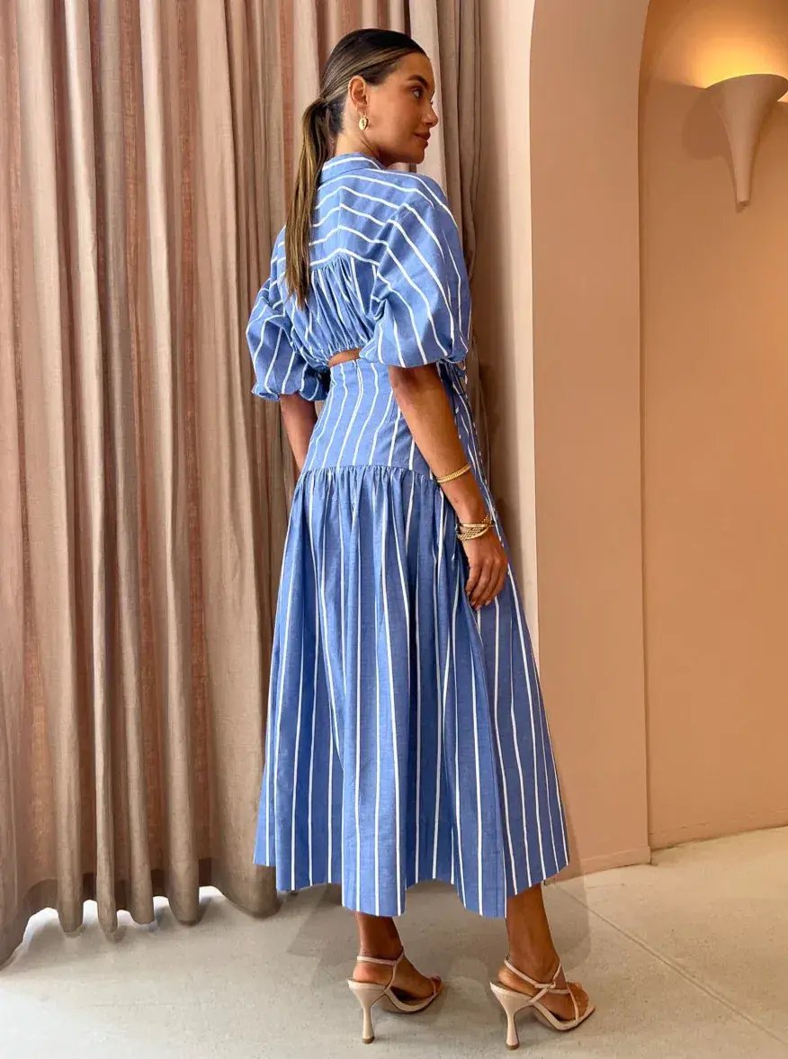 Shona Joy Kimberly Deconstructed Midi Dress In Chambray Blue Size AU 8 photo 4