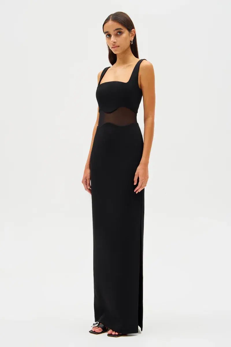 MISHA Damita Crepe & Mesh Maxi Dress Black Size 12 photo 5