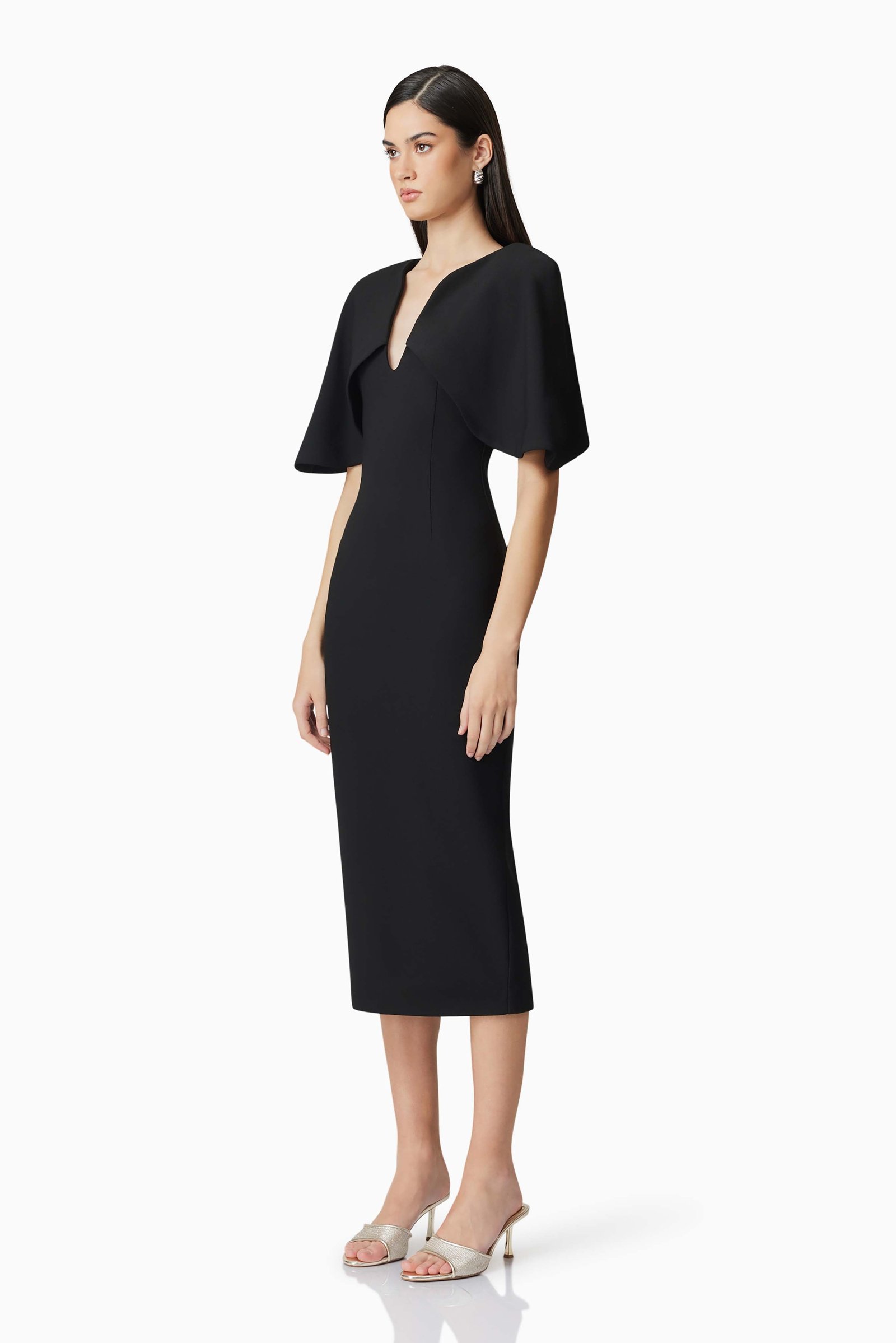 ELLIATT GIA CAPE MIDI DRESS - BLACK photo 5