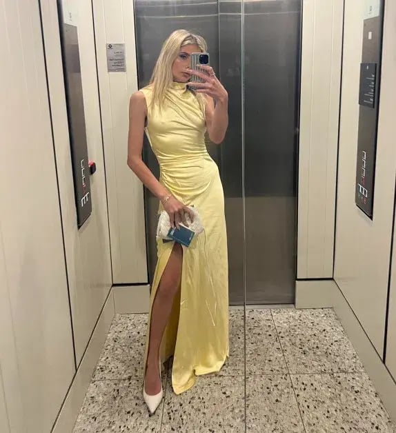 Misha Costantina Satin Gown in Soft Gold Yellow Size 8/S photo 8