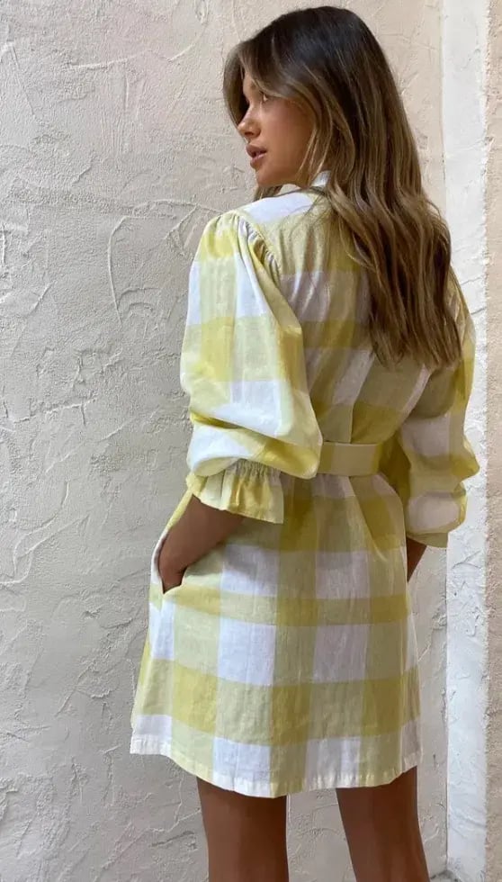 Ambra Maddalena Sammie Smock Dress in Lemon Checkers Print Size 8 photo 3