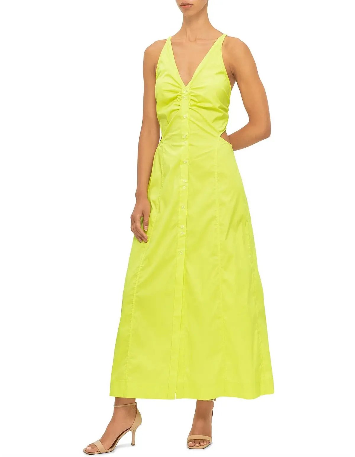 Ganni Stretch Cotton Maxi Dress Yellow Size 12 photo 4