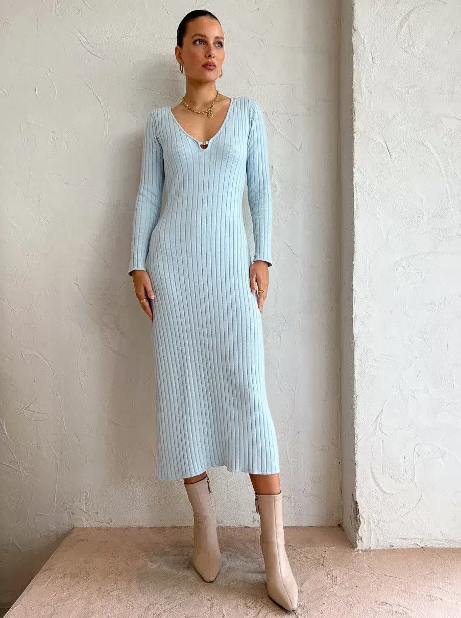 By Nicola Astrology Midi Knit Dress In Ice Blue Size AU 10 photo 3