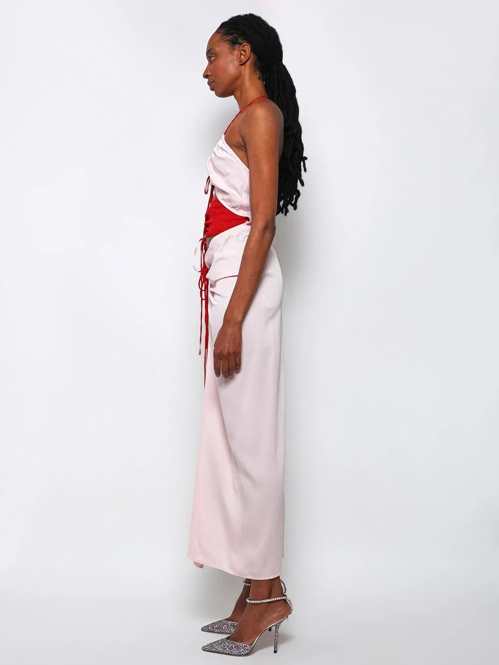 Christopher Esber Multi Panel Disconnect Ruched Halter Dress Rose Quartz Size 12 photo 2