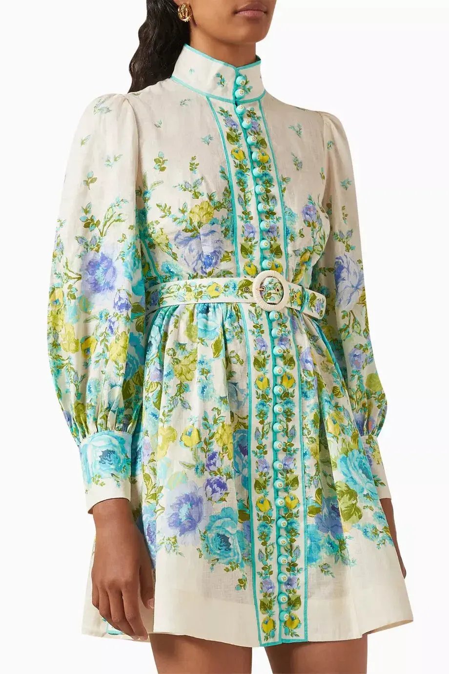 Zimmermann The Raie Buttoned Mini Dress in Teal / Blue Floral Size 1 / AU 10 photo 2