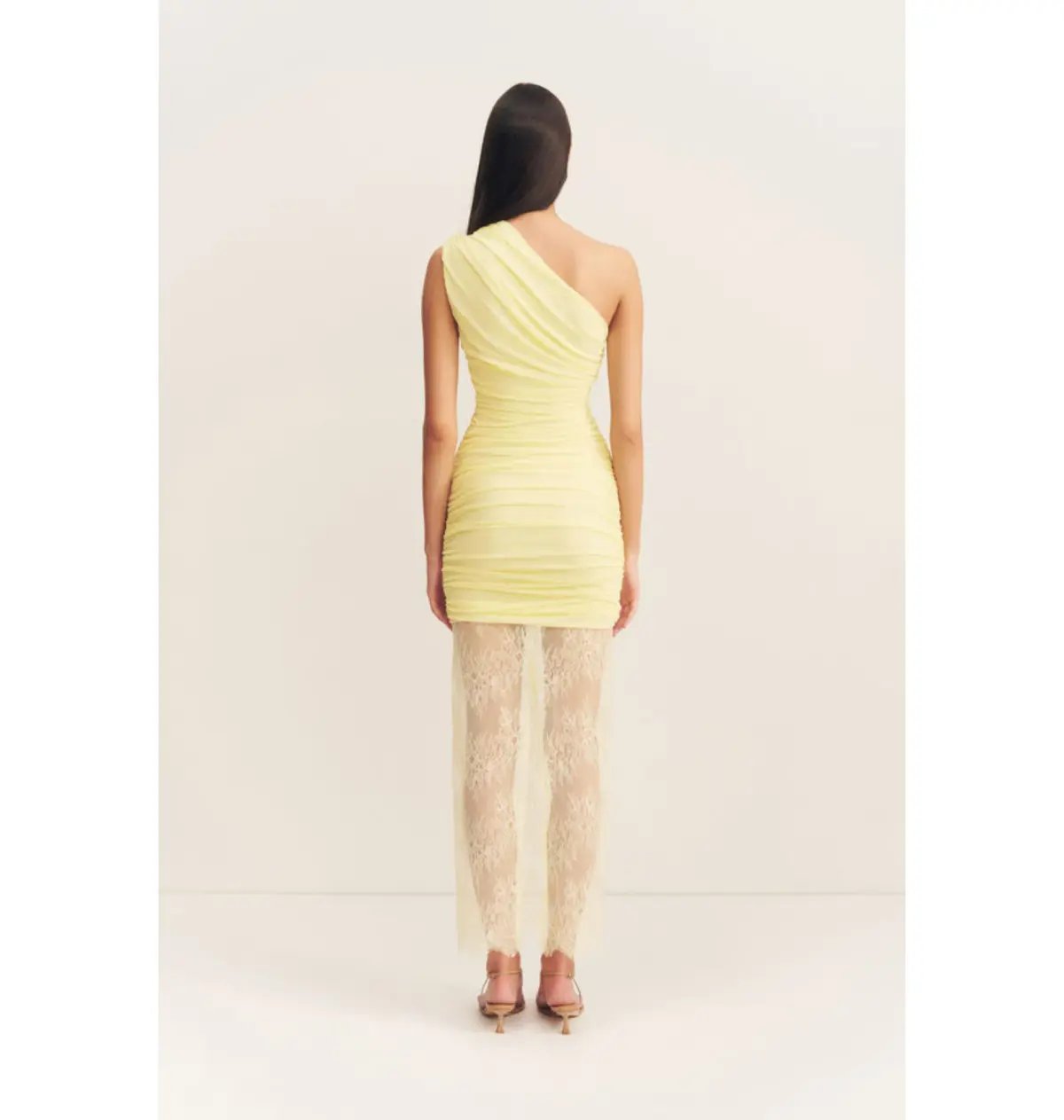 Shona Joy Martine Lace Gathered Dress Sherbet Yellow Size AU 8 photo 3