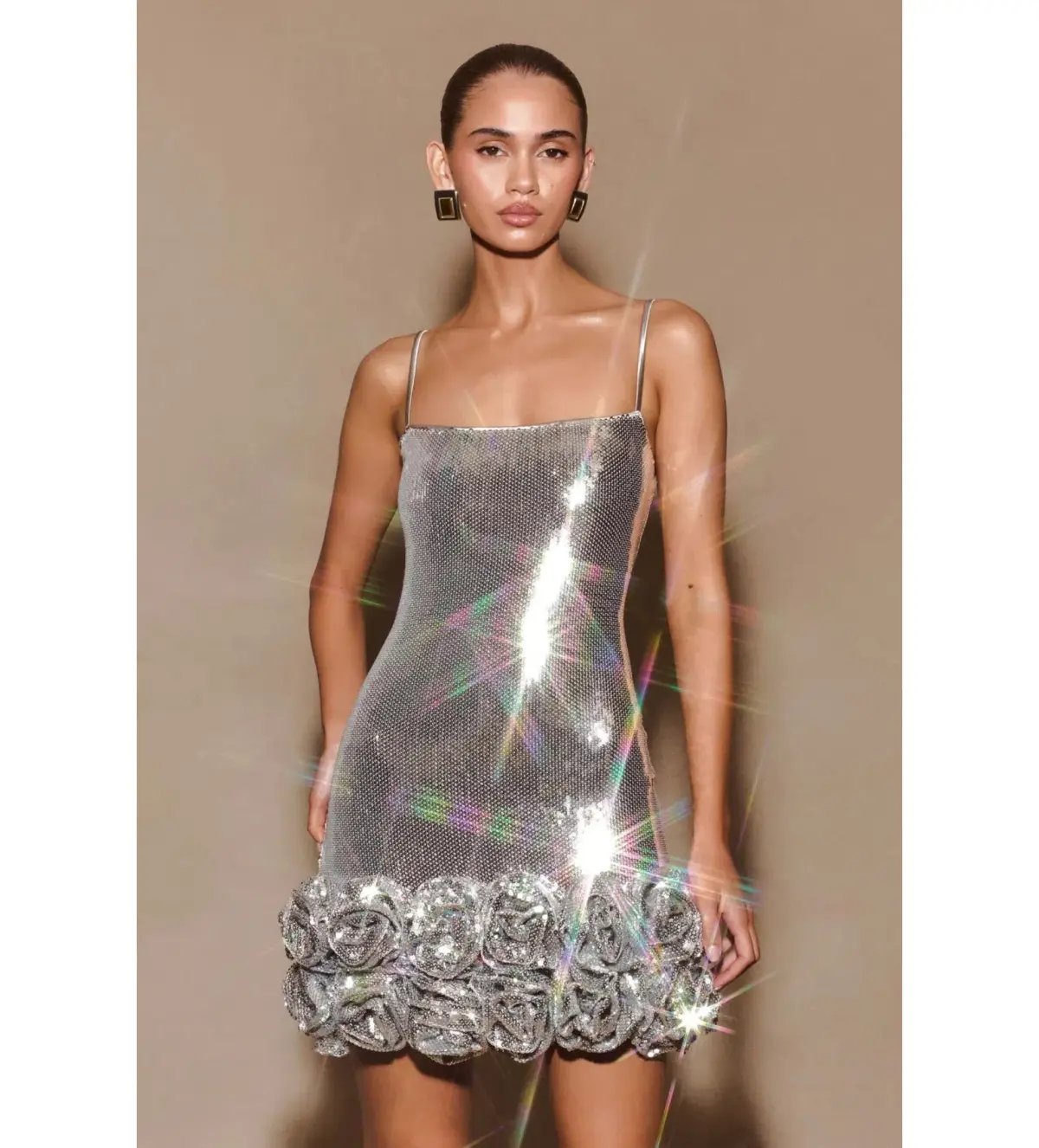 Meshki Faye Sequin Flower Mini Dress Silver Size AU 8 photo 5