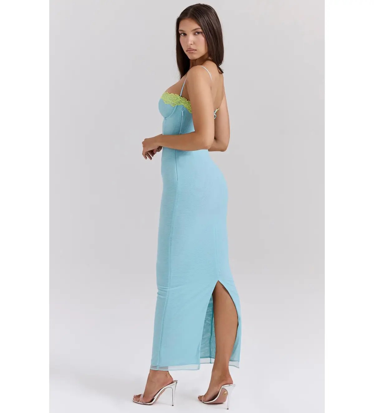 House of CB Aiza Lace Maxi Dress Ocean Blue Contrast Size S AU 8 photo 3