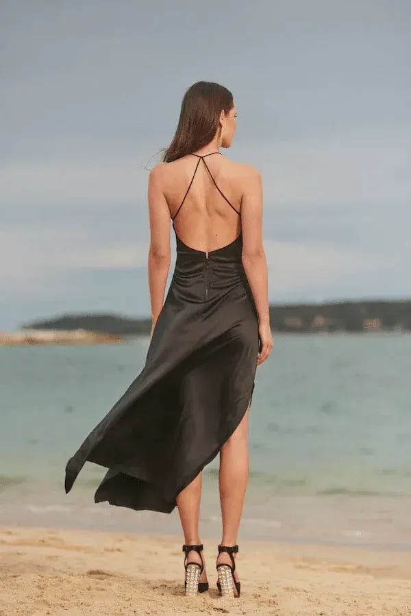 Sonya Moda Diamanté Embellished Keyhole Satin Maxi Dress Black Size 6 / XS photo 3