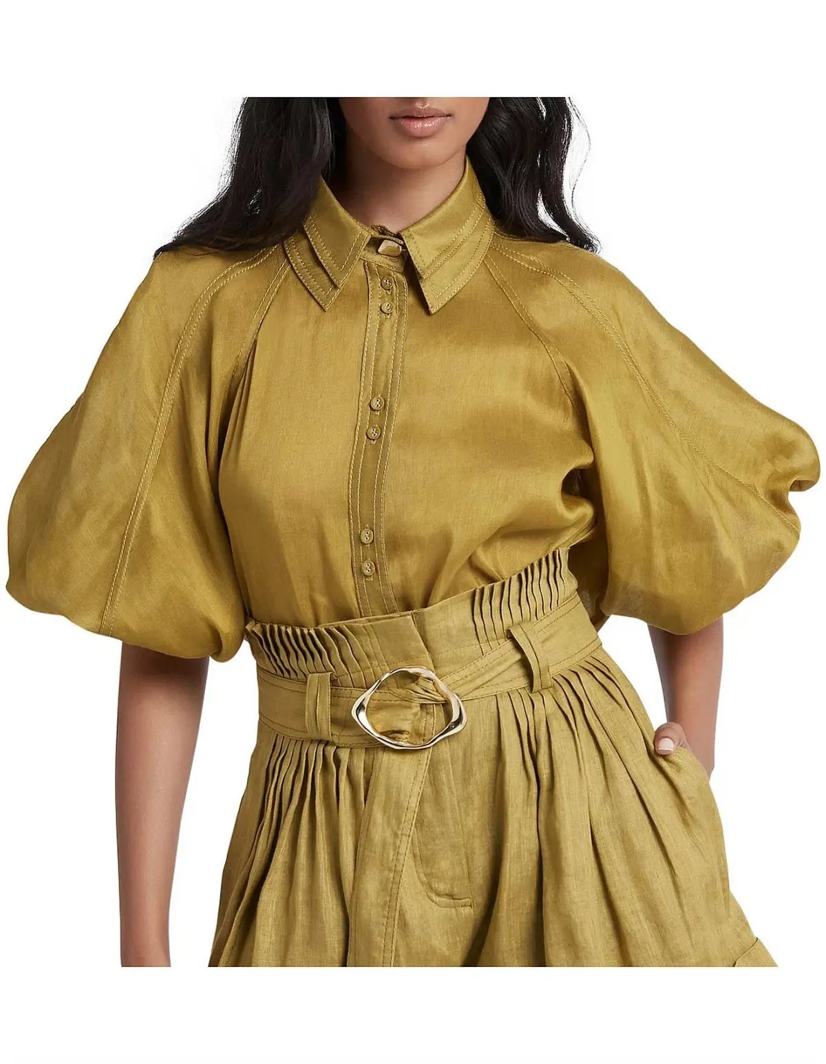 Aje Palms Puff Sleeve Shirt and Casabianca Tiered Skirt Set Yellow Size 10 photo 2