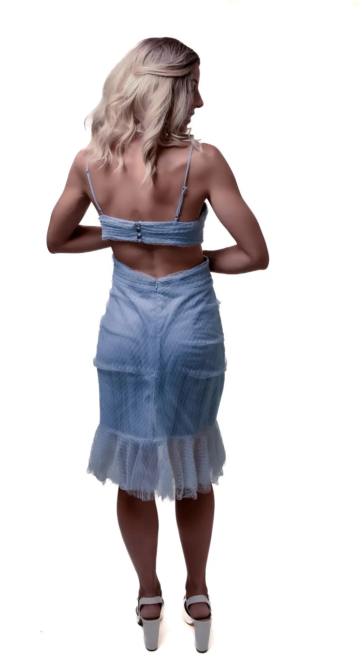 Alice McCall Tulle Cut Out Midi Dress Dusty Blue Size 12 photo 4