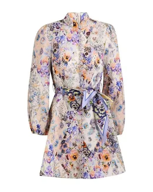 Zimmermann Tama Belted Mini Dress Diamond Splice Floral Size 0P/AU 6 photo 5