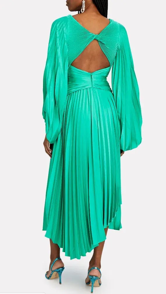 Acler Palms Pleated Satin Midi Dress Green Size 10 photo 2